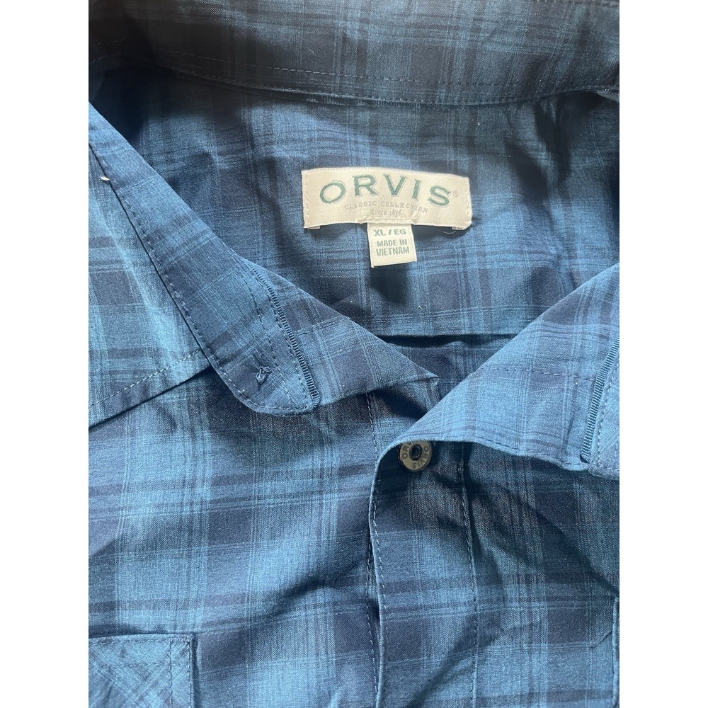 Men's Orvis Tech Shirt Blue Short Sleeve Pocket Collared Shirt Size XL - Picture 3 of 7